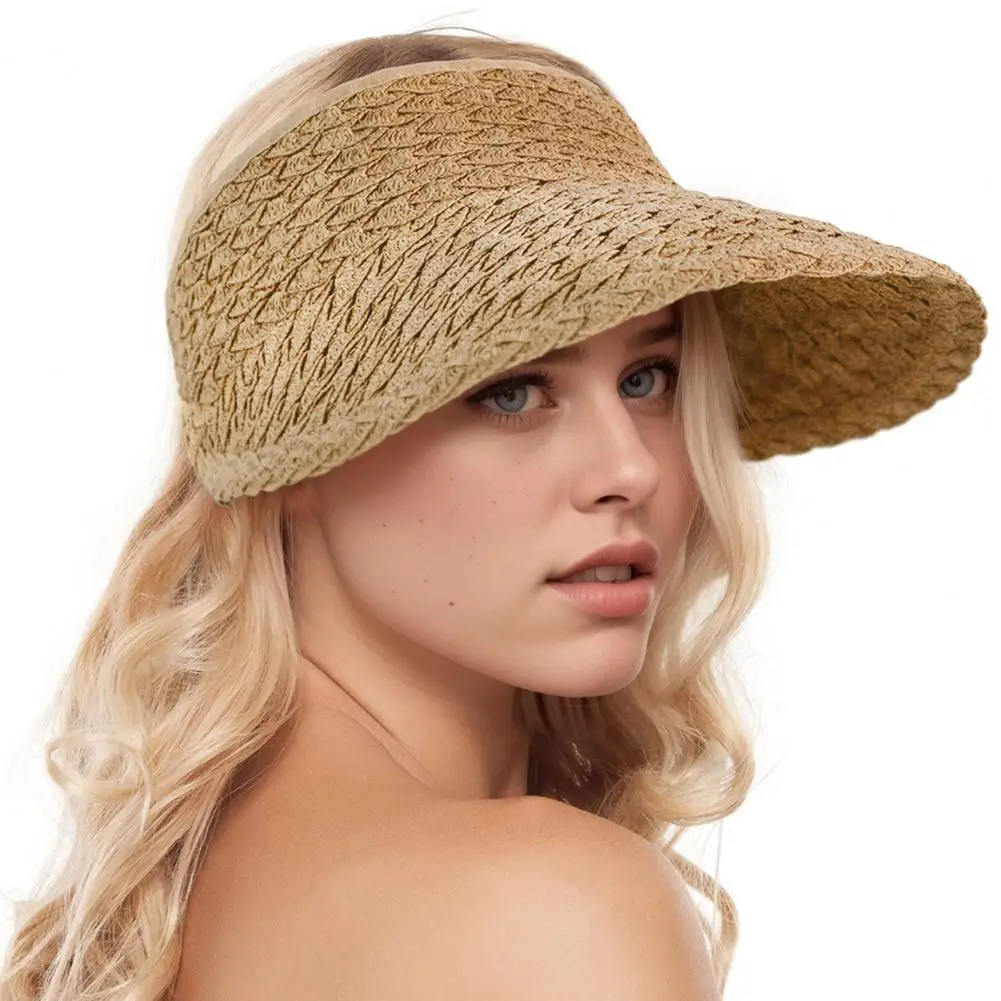 

Women Straw Hat Sun Protection Wide Brim Breathable Summer Hat Empty Top Foldable Sun Hat Fashion Accessories