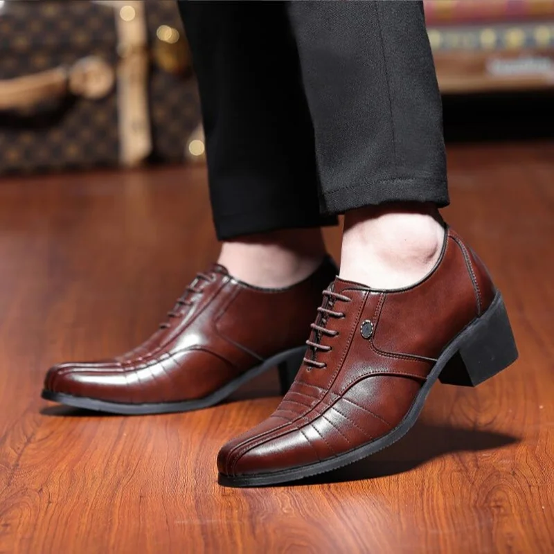 Luxury High Heel Men's Shoes Fashion Man Height Increase Wedding Shoes Groom Designer Pointed Toe Dress Shoes Men Leather Oxford