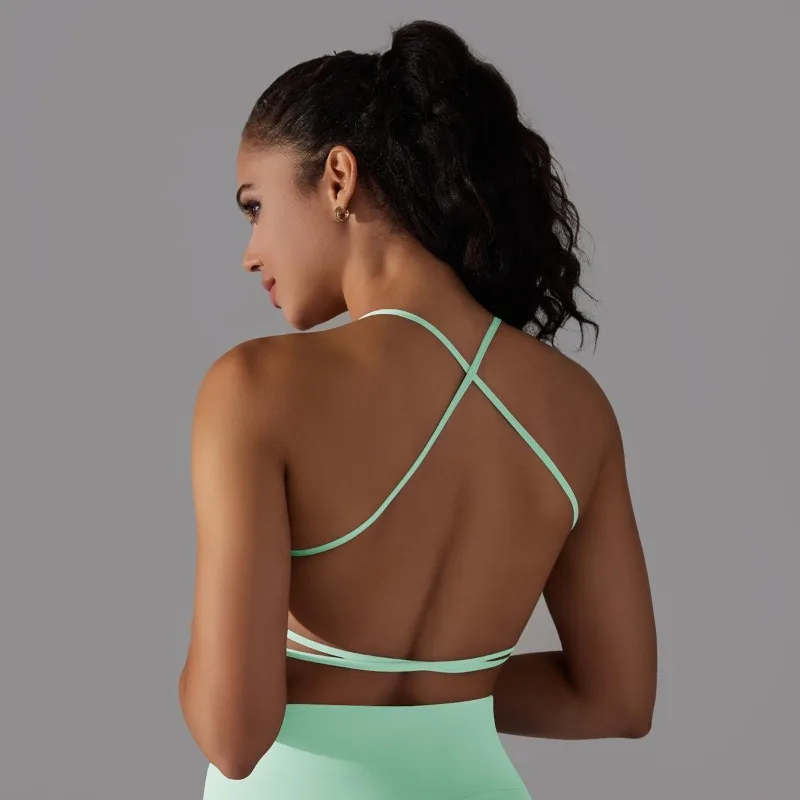 

Beautiful Back Sports Bra Women Shockproof Gathering Sports Bra Sexy Cross Back Strap Yoga Bra Running Fitness Tank Top Crop Top