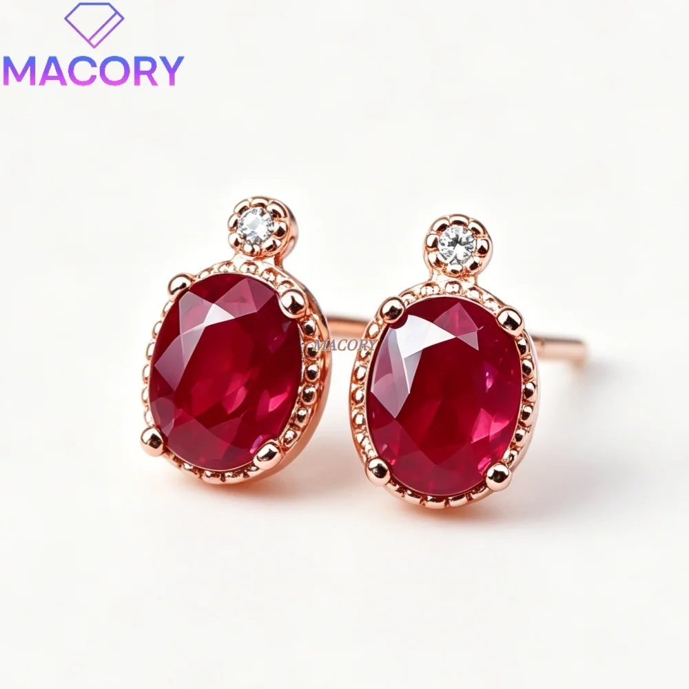 S925 sterling silver natural ruby stud earrings delicate fashionable vintage luxurious women's jewelry Valentine's Day gift
