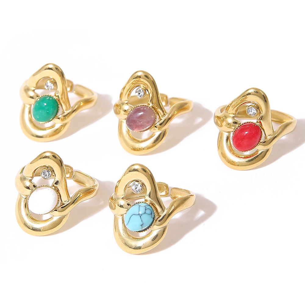 Irregular Stainless Steel Rings For Women Retro Natural Stone Zircon Adjustable Bling Finger Ring Wedding Jewelry anillos Gifts