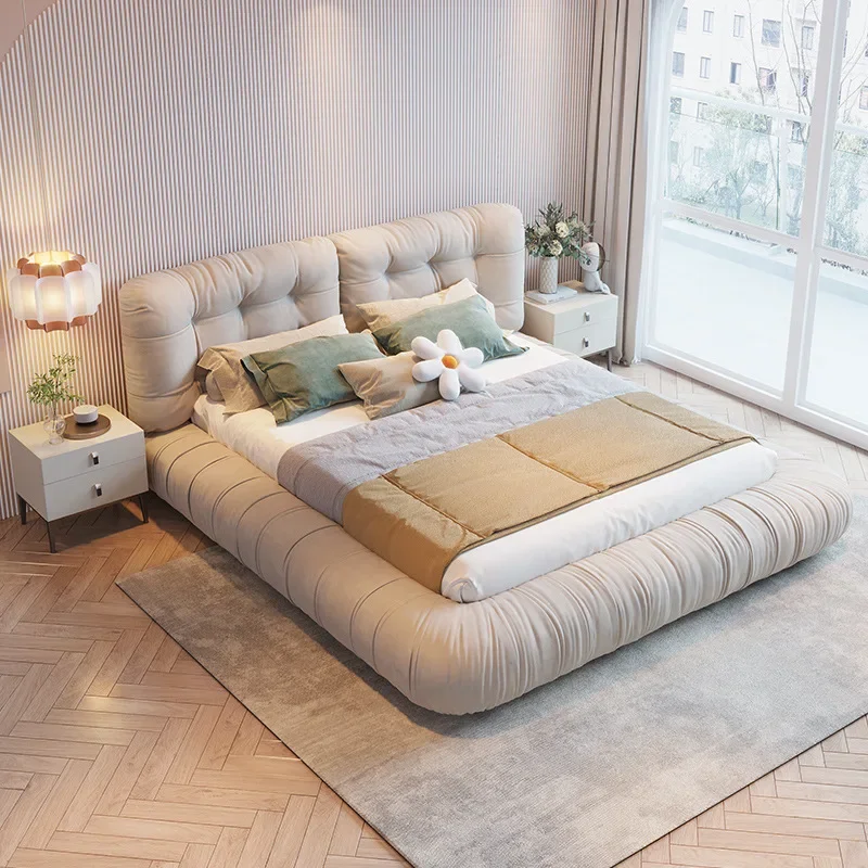 Italian minimalist 1.8 meters double matte cloth bedroom bed, high-grade wabi-sabi wind Internet celebrity fabric cloud bed