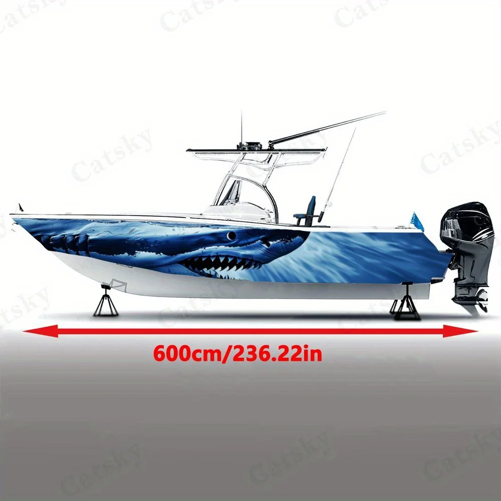 Shark Attack Boat Stickers, PVC Waterproof Durable Vinyl Wrap Decals for Fishing Boats, Durable and Stylish Graphic Design for O