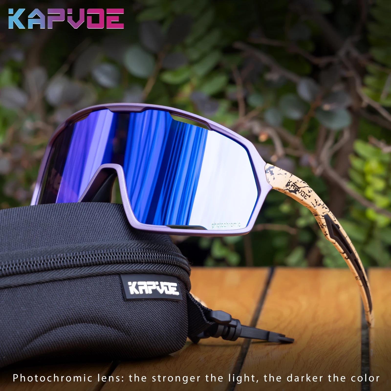 Kapvoe Outdoor Road Photochromic Sunglasses Bicycle Cycling Glasses Men Women Driving Bike Eyewear Sports Hiking UV400 Goggles