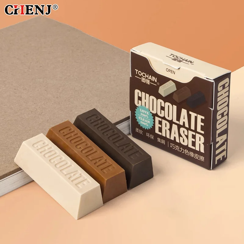 3pcs Chocolate Design Eraser Large Eraser Student Painting Writing Pencil Eraser Stationery School Office Supplies