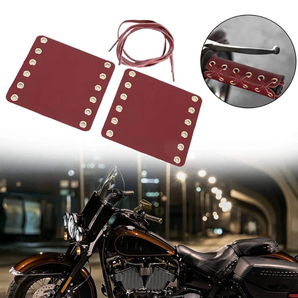 

1 Pair Leather Motorcycle Hand Grip Covers With Adjustable Lacing Straps Comfortable Handlebar Wraps Throttle Grip Covers Parts