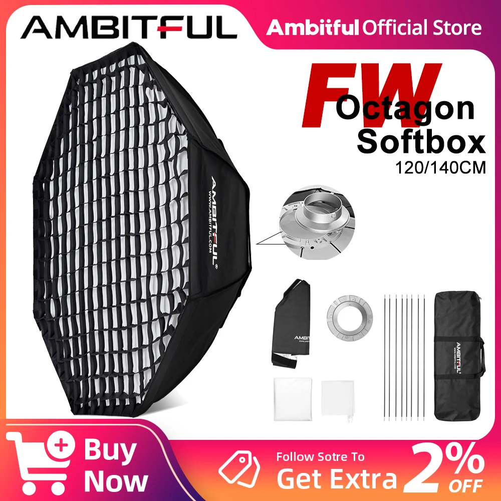 AMBITFUL FW95 FW120 FW140 FW60*90 Софтбокс Восьмиугольный софтбокс с сетчатым креплением Bowens для GODOX YONGNUO ZHIYUN SIDANDE Amaran AMBITFUL FW95 FW120 FW140 FW60*90 Софтбокс Восьмиугольный софтбокс с сетчатым креплением Bowens для GODOX YONGNUO ZHIYUN SIDANDE Amaran
