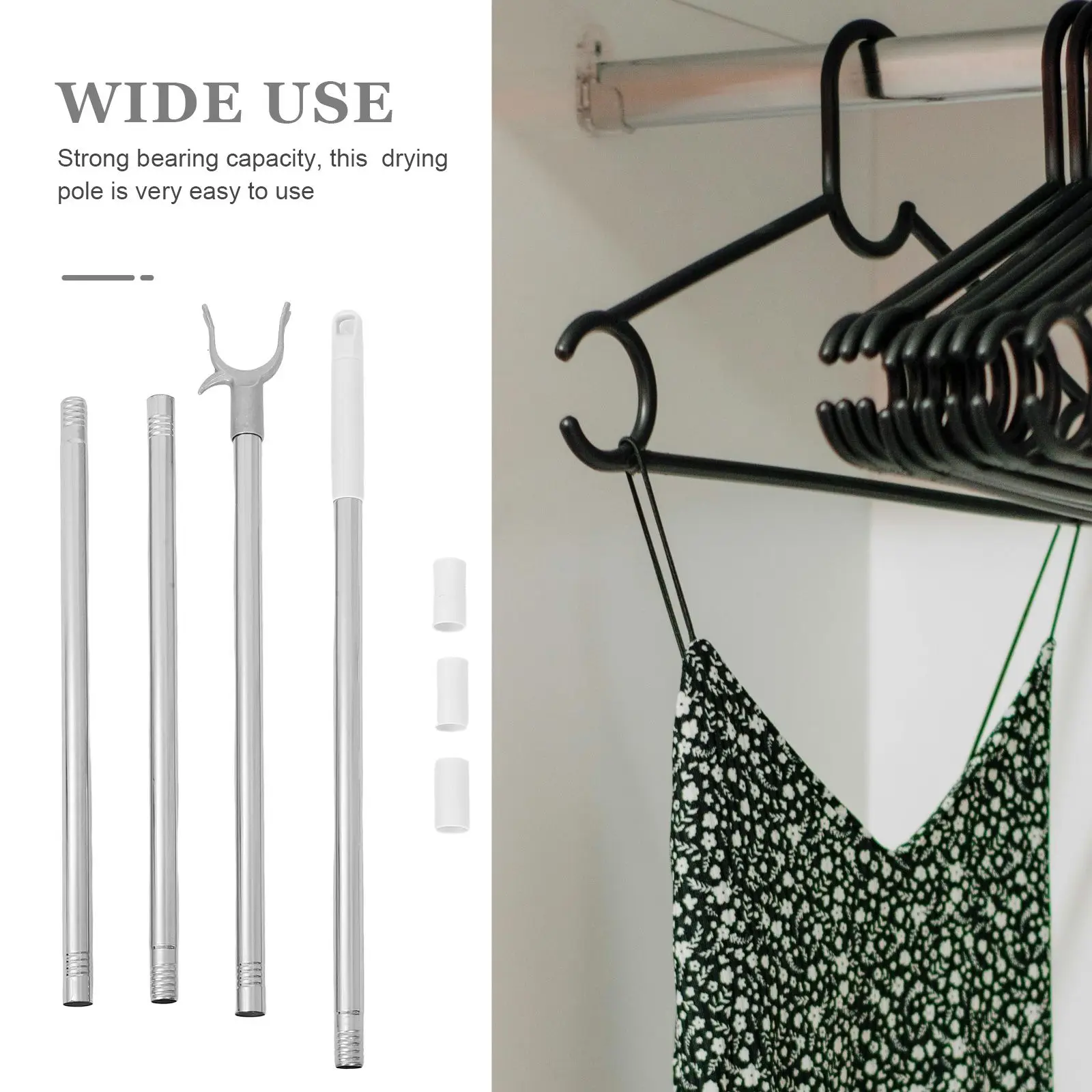 

Stainless Steel Clothes Rod 4 Sections 167cm Lightweight Strong Bearing Adjustable Wardrobe Drying Pole Bathroom Must