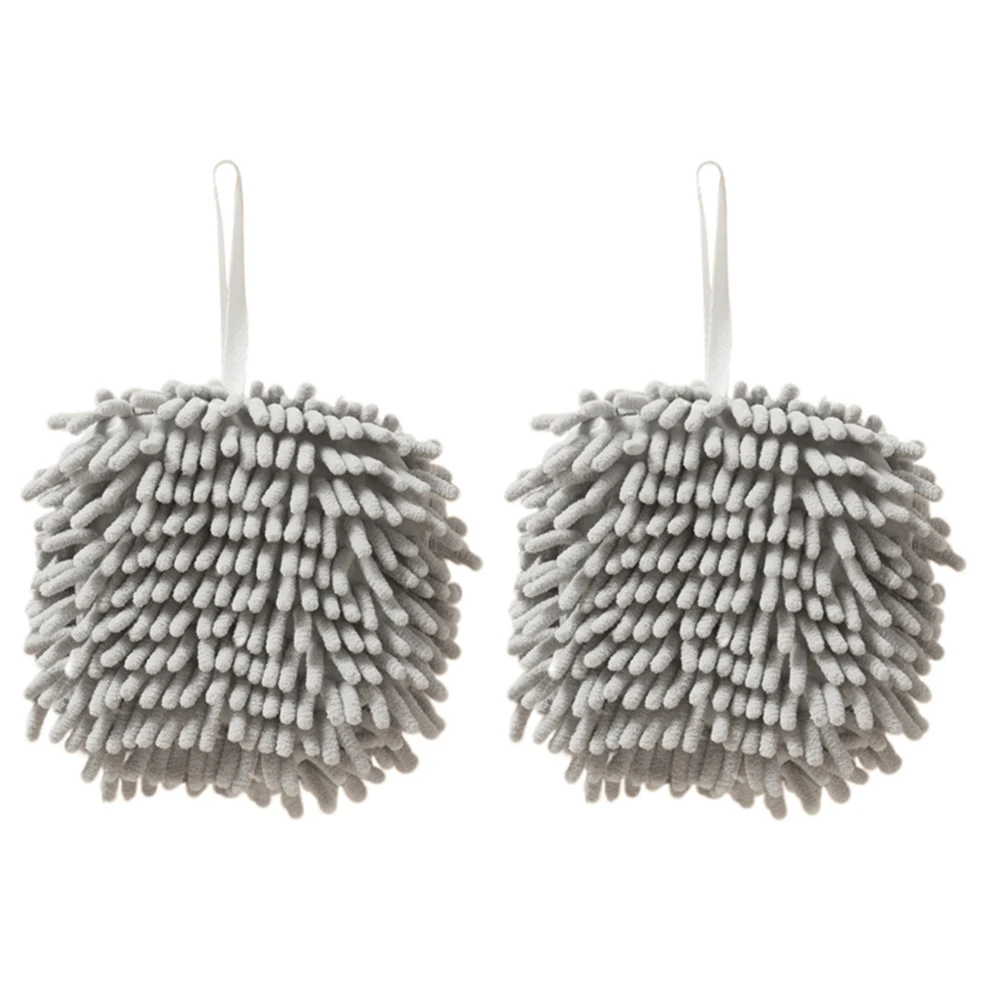 

2 Pcs Hand Towel Kitchen Bath Absorbent Quick Dry Cotton Soft Reusable Portable Gray Scarf Wipes Fluff Ball Fuzzy Face