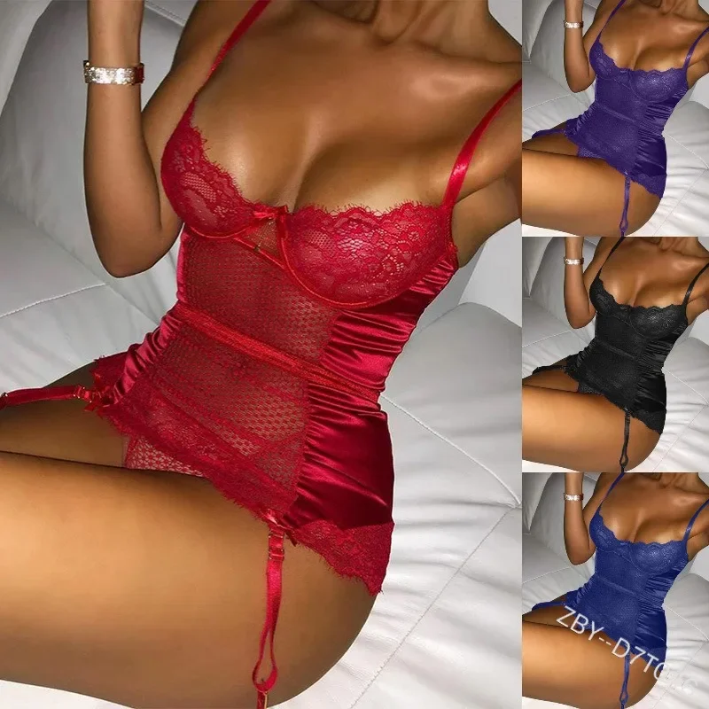 Women's Pajamas Dress Sexy Lingerie Night Dress Sexy Nightclub Hip Hugging Skirt Lace Camisole Tight Dress Dance Queen Nightgown