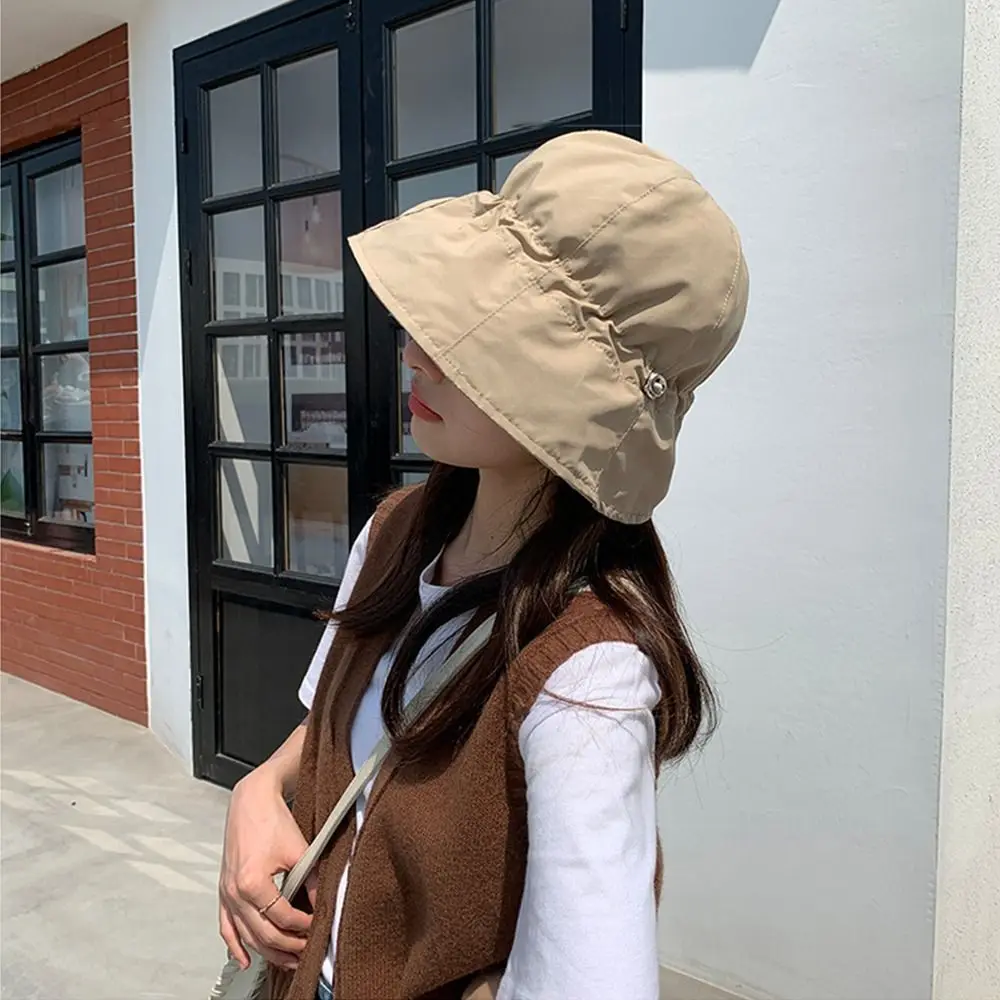 Casual Sun Protection Sunscreen Bucket Hat Cotton Breathable Basin Hat Solid Color Quick Drying Beach Cap for Spring Summer