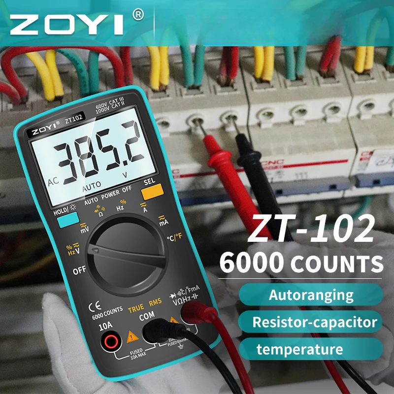 

ZOYI Digital Multimeter 6000 High precision True RMS Auto Range Ammeter Voltmeter Smart Capacitor Temperature NCV Ohm Hz Tester