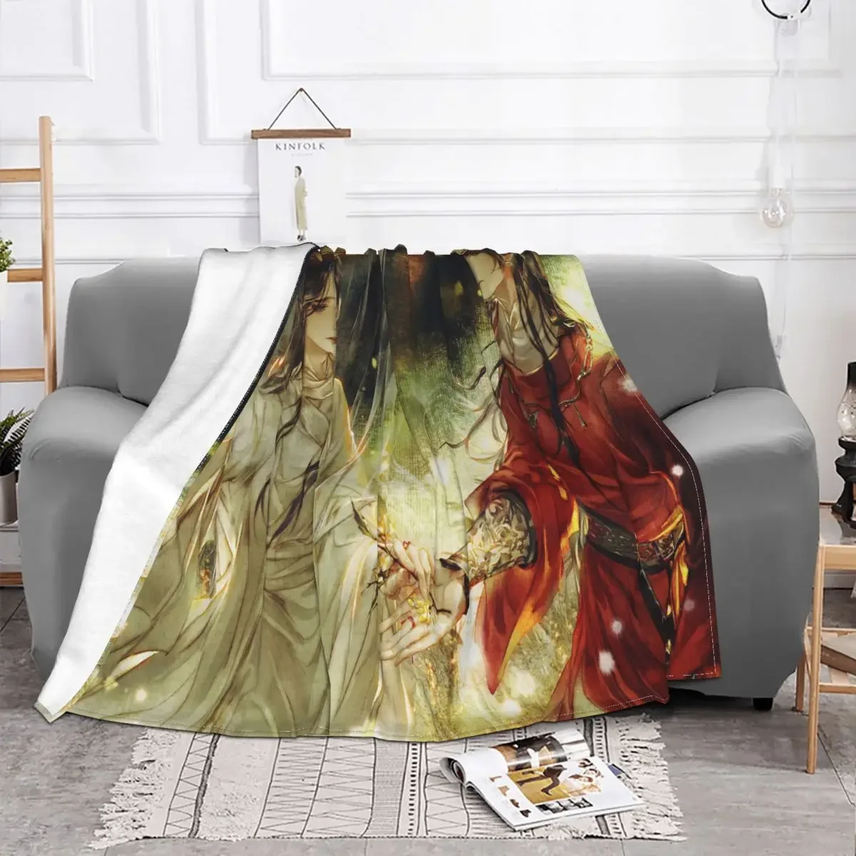 

Baby Blanket Tian Guan Ci Fu Flannel Autumn/Winter Cartoon Anime Plaid Warm Portable Throw Blanket for Bedding Bedroom Rug Piece