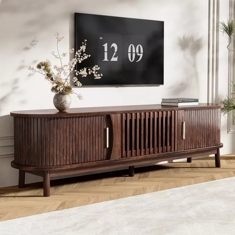 for New Custom Medieval Style Elegant Retro Simple Wood TV Cabinet with Rolling Shutter Door Storage Cabinet