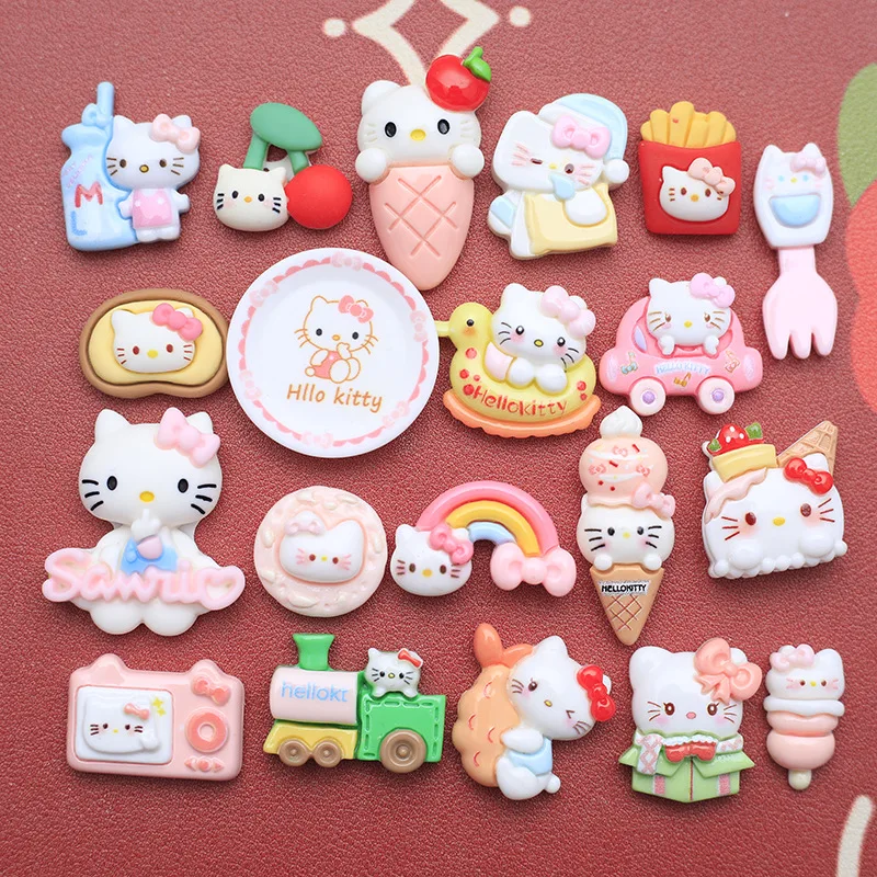 5 uds lindo Sanrio Hellokitty comida dibujos animados resina Flatback suministros encantos para Diy Kawaii accesorios de resina materiales artesanales