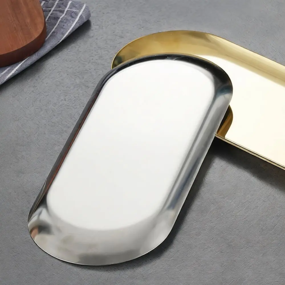 Stainless Steel Oval Tray Gold Serving Plate Metal Food Dish Korean Style Dessert Plate For Restaurant Home Tableware Decor