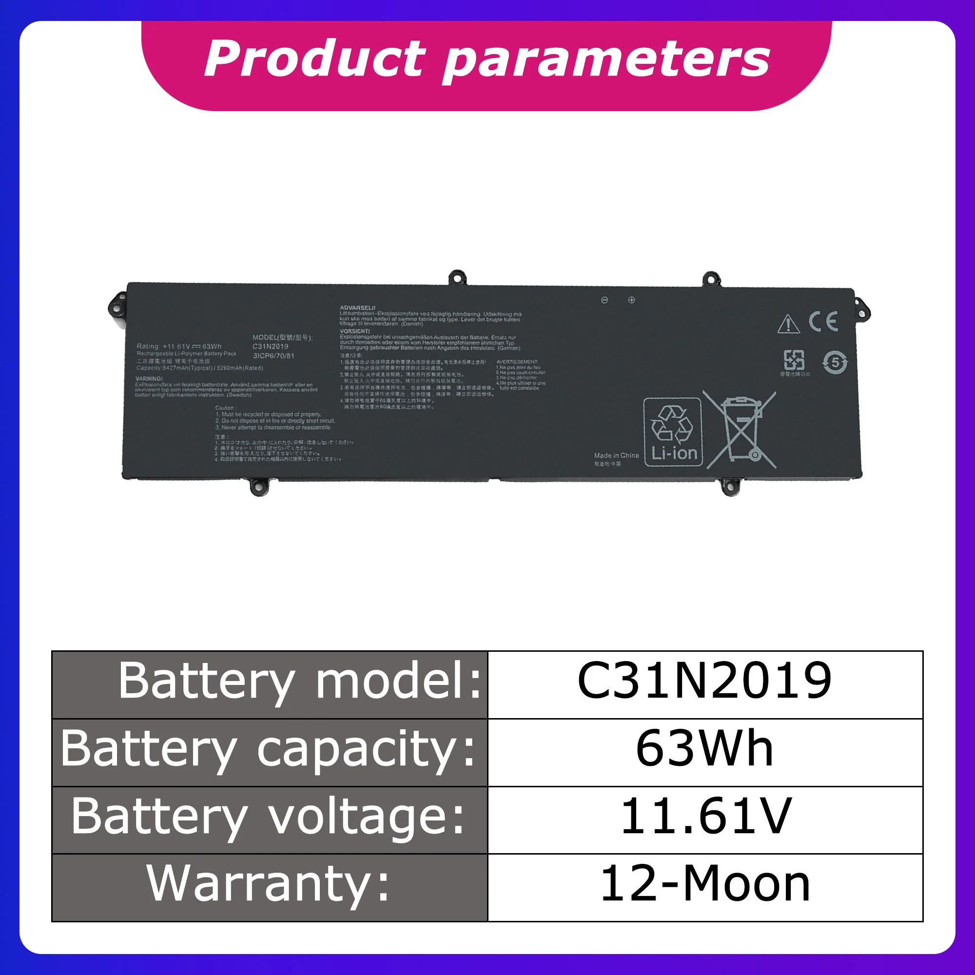 C31N2019 6427mah C31N2019 Battery for Asus M7400Q/M3401Q/K3400P series M3500QC/K3500P/C31N2019 Laptop Batteries