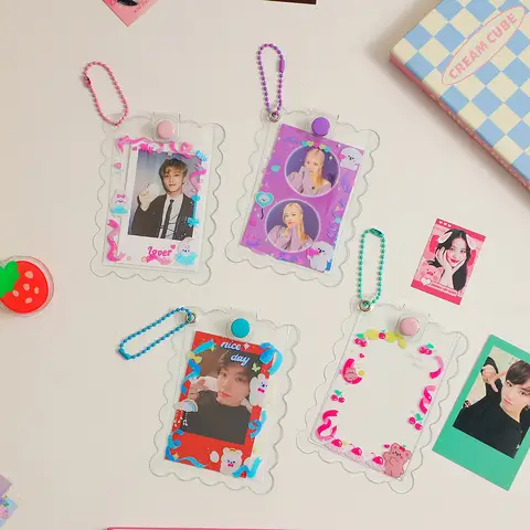 INS Photocard 홀더 소녀 투명 Kpop Guka 카드 케이스 학생 3 인치 소형 Id 카드 케이스 보관 키 펜던트 식사