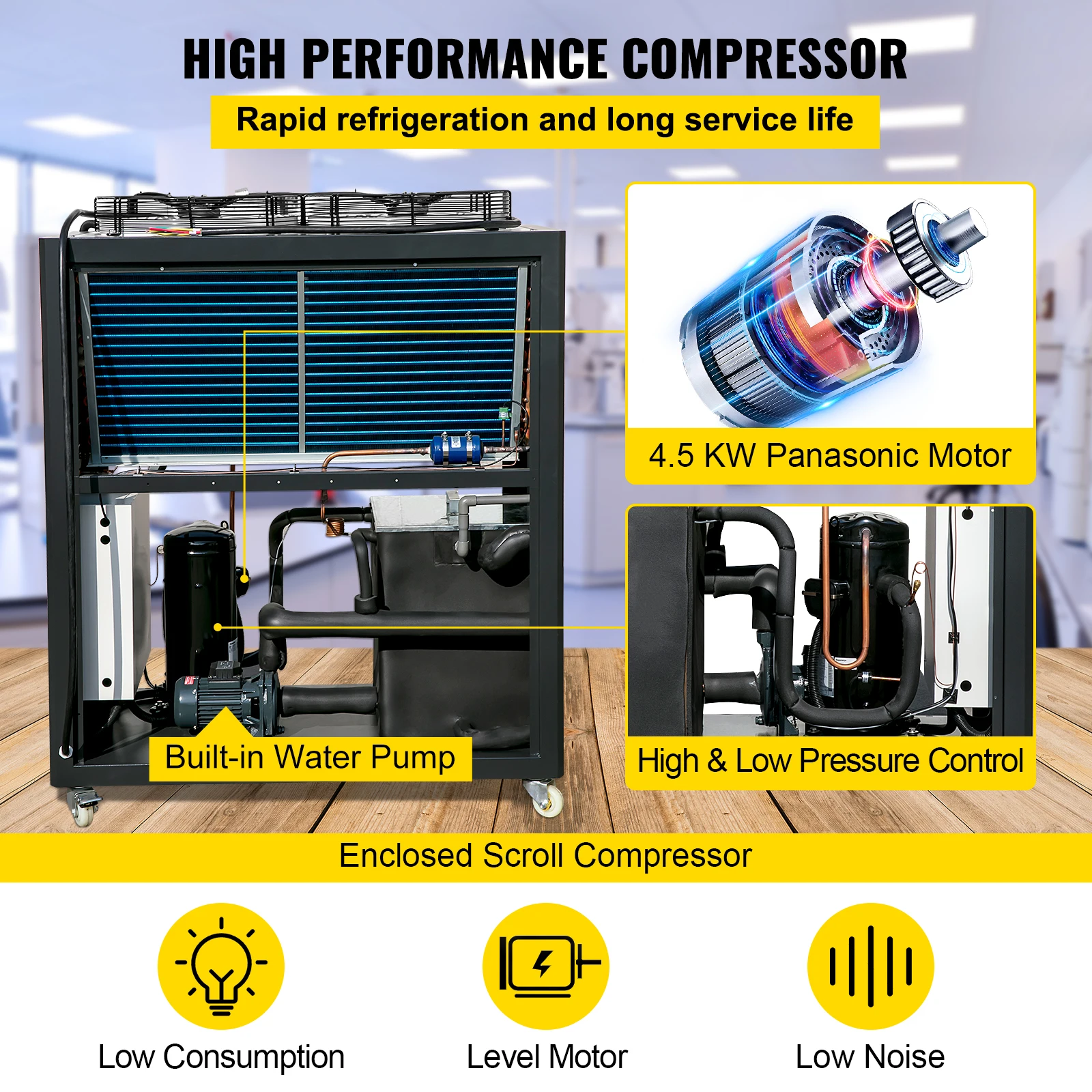 VEVOR da 5 a 15 tonnellate raffreddato ad aria compressore refrigeratore industriale condensatore alettato controllo Micro-Computer serbatoio dell'acqua in acciaio inossidabile