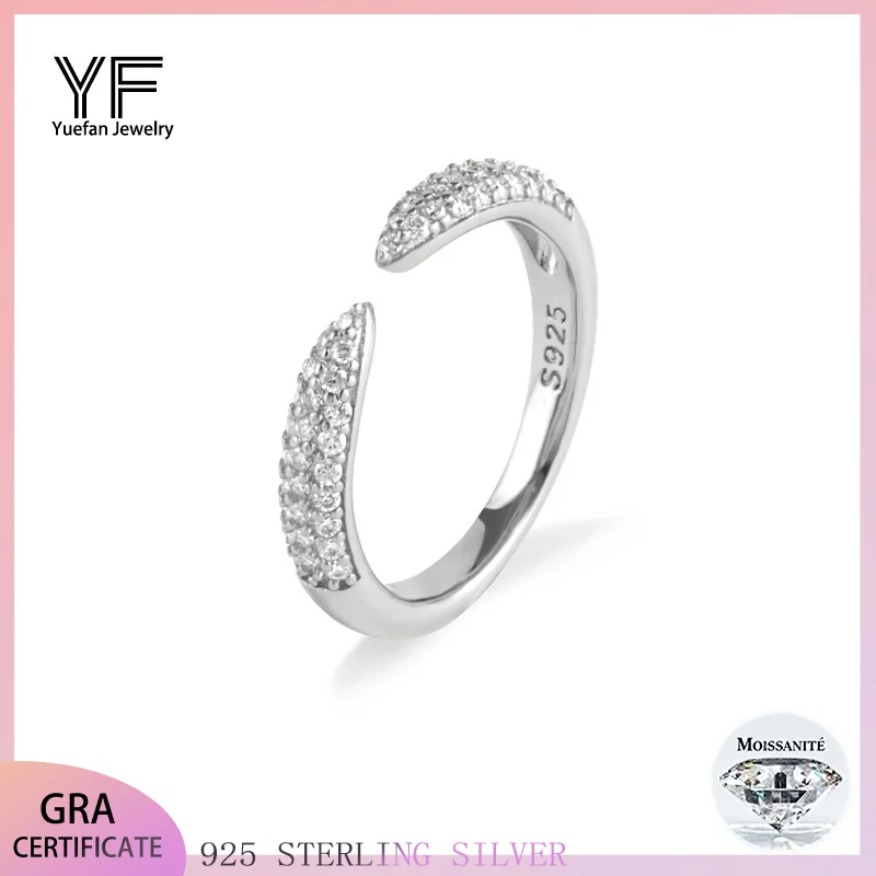 

Открытое кольцо из стерлингового серебра 925 пробы с микропокрытием из муассанита и бриллиантов, модный универсальный аксессуар