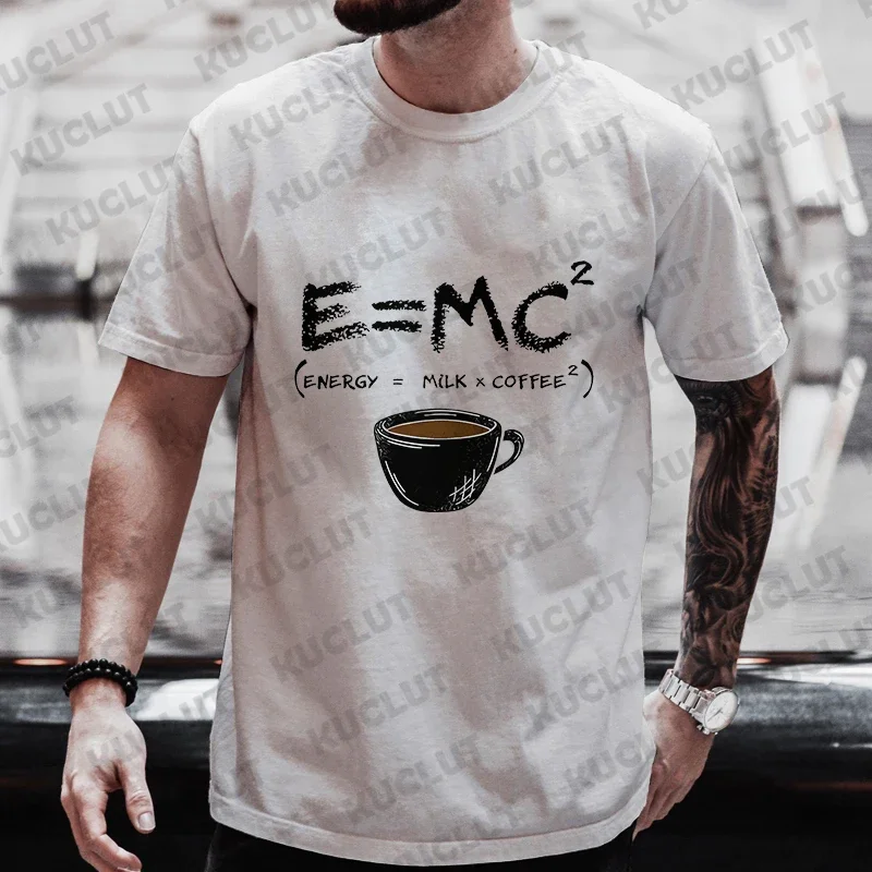 Energia = mleko + kawa drukowanie męska koszulka Casual oddychające topy zabawna grafika luźne koszulki koszule męskie Streetwear t-shirty oversize