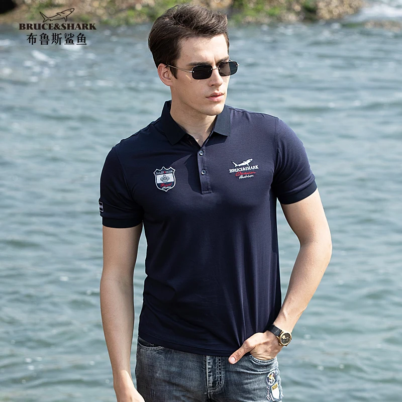 

Summer 2023 Bruce&Shark Mercerized Cotton Men's Polo Shirt Men's Tees Embroidery Casual Smart TOP Quality Plus size S To 4XL