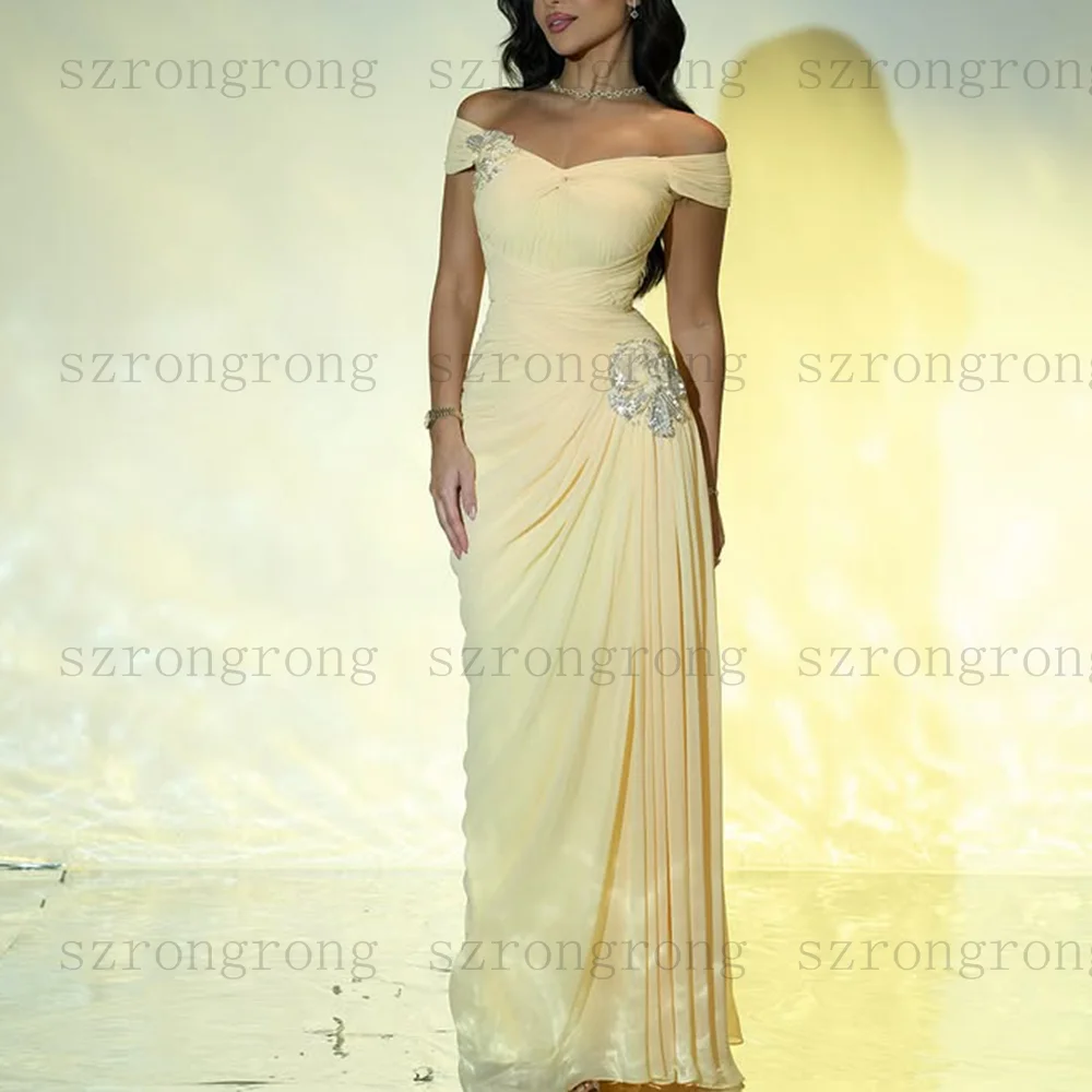 customized V-Neck Straight Evening Dresses Off The Shoulder Backless Floor-Length Party Dresses Pleat Draped Long Party Dress