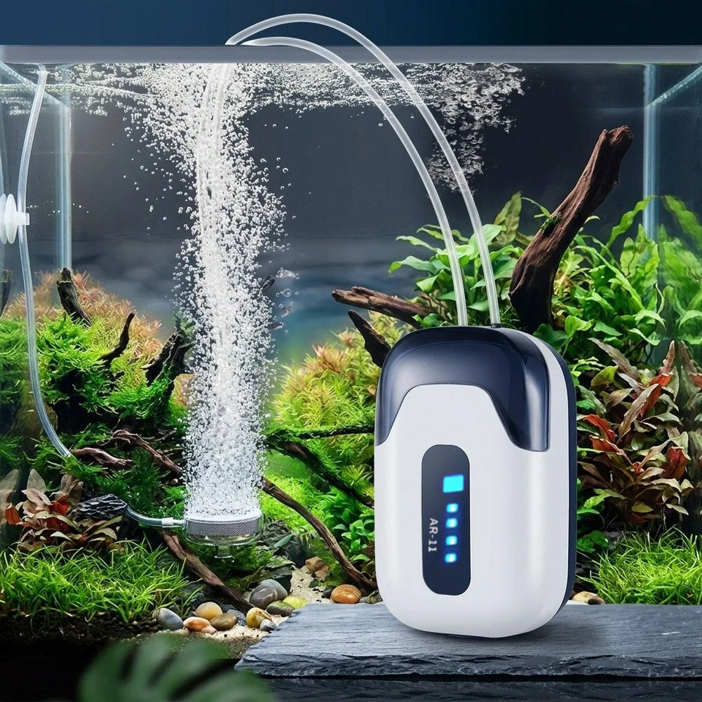 Low Noise Water Aerator Rechargeable Air Pump 70 Hours Runtime Dual Oxygen Supply Modes 2W Low Power Consumption