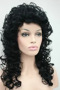 Wig penuh wanita modis, wig rambut sintetis panjang 60cm hitam keriting longgar