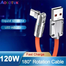 120W 6A Super Fast Charge Type C Cable 180 Degree Rotation Elbow Cable for Game For Xiaomi Huawei Charger Liquid Silicone Cable