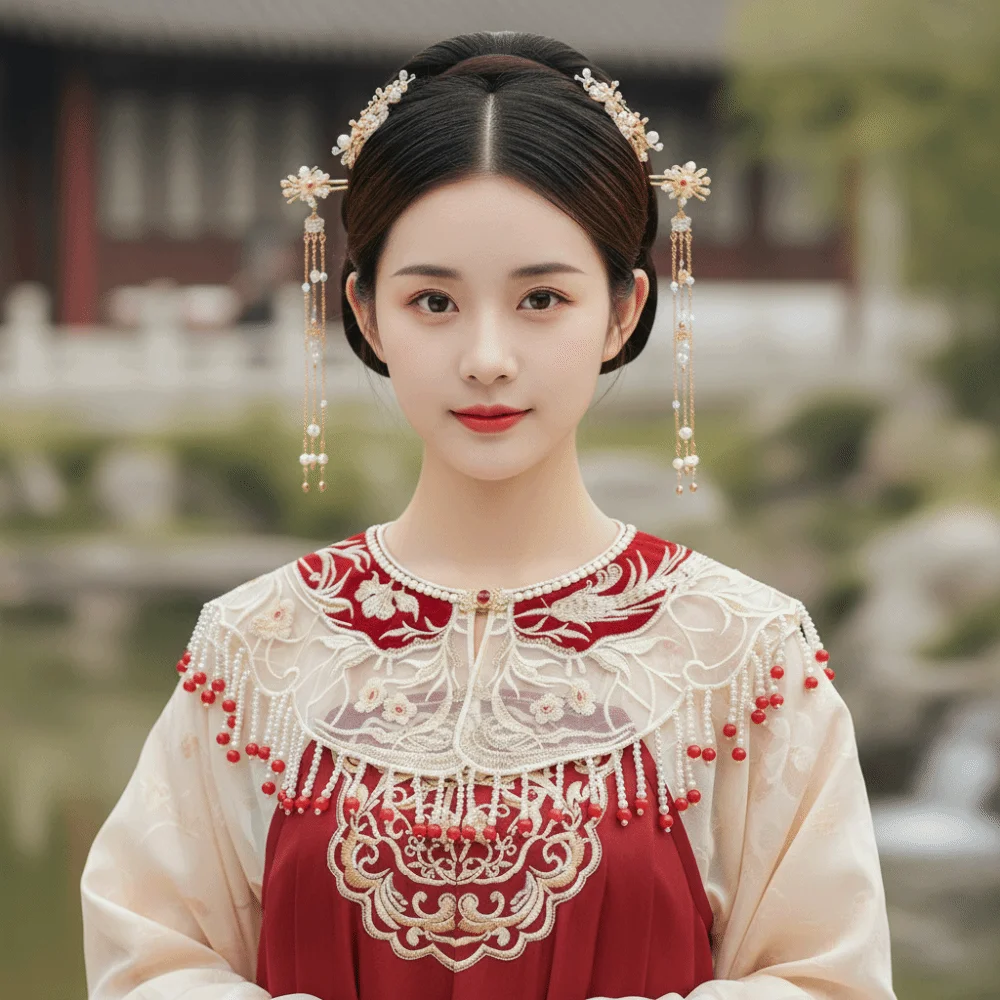 Chinese Style Hanfu Collar Pearl Floral Pattern Embroidered Shawl Cloud Shoulder Embroidery Design Detachable False Collar