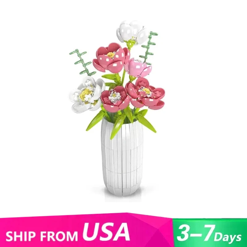 

866 шт., форма короля, букет цветов, строительные блоки, идея, сделай сам, модель цветка пиона, украшение для дома, сборка, кирпич для девочек, изысканный подарок