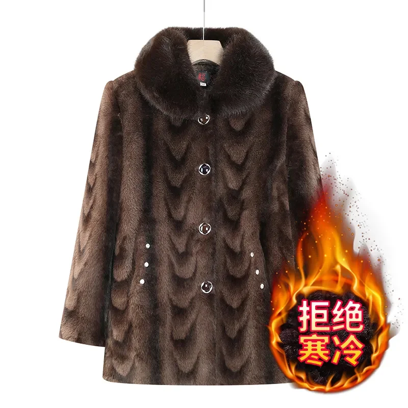 Women Mink Jacket 2024Winter New Middle-Aged Elderly Mothers Fur Coat Thick Outwear High-Grade Mink Fur Jacket Ladies Short Tops