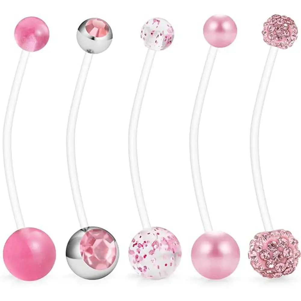 1/5Pcs Set Shiny CZ Sports Pregnancy Maternity Flexible Acrylic Long Belly Button Rings Navel Retainer Body Piercing Jewelry