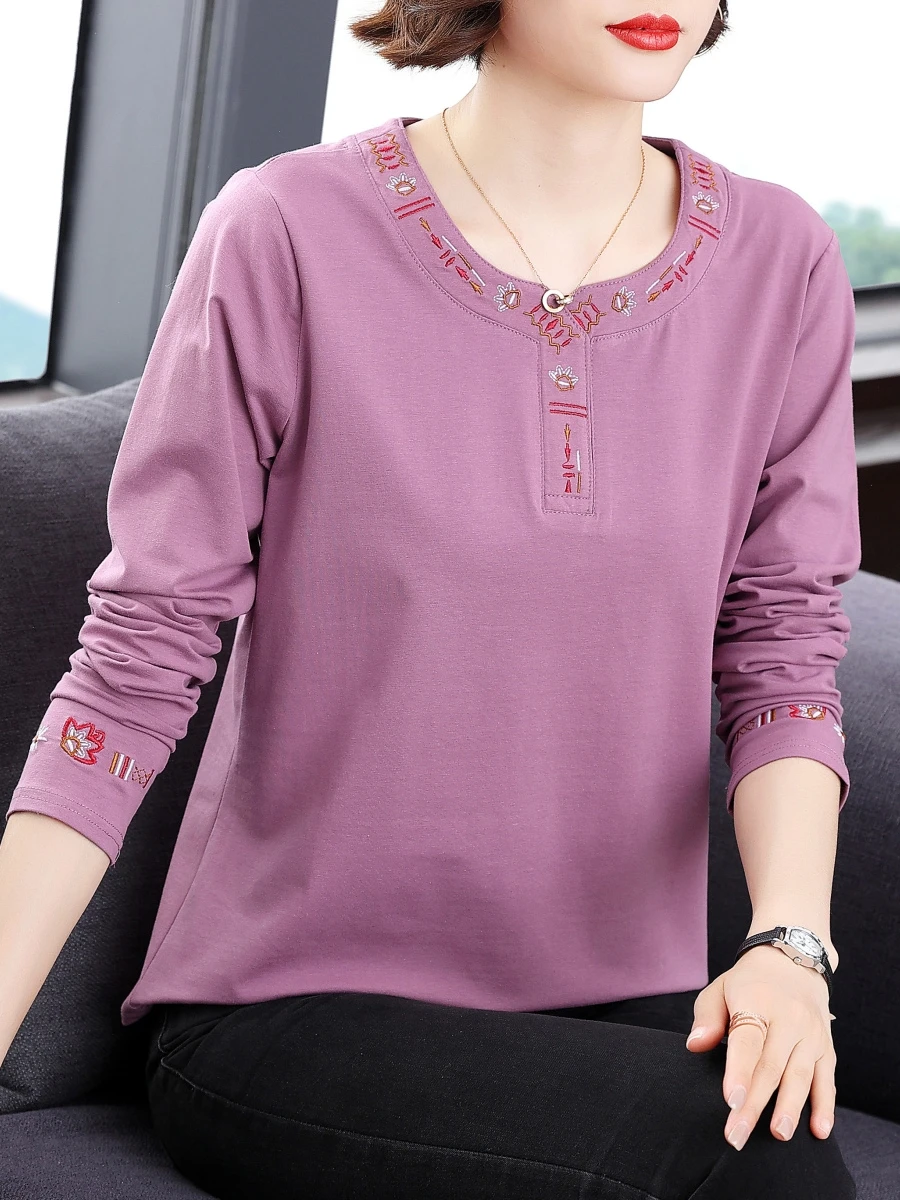 

Модная футболка из чистого хлопка с длинным свеком, женская свободная повседневная весенне-осенняя верхняя одежда, универсальная верхняя одежда для мам среднего возраста Sle Base irt