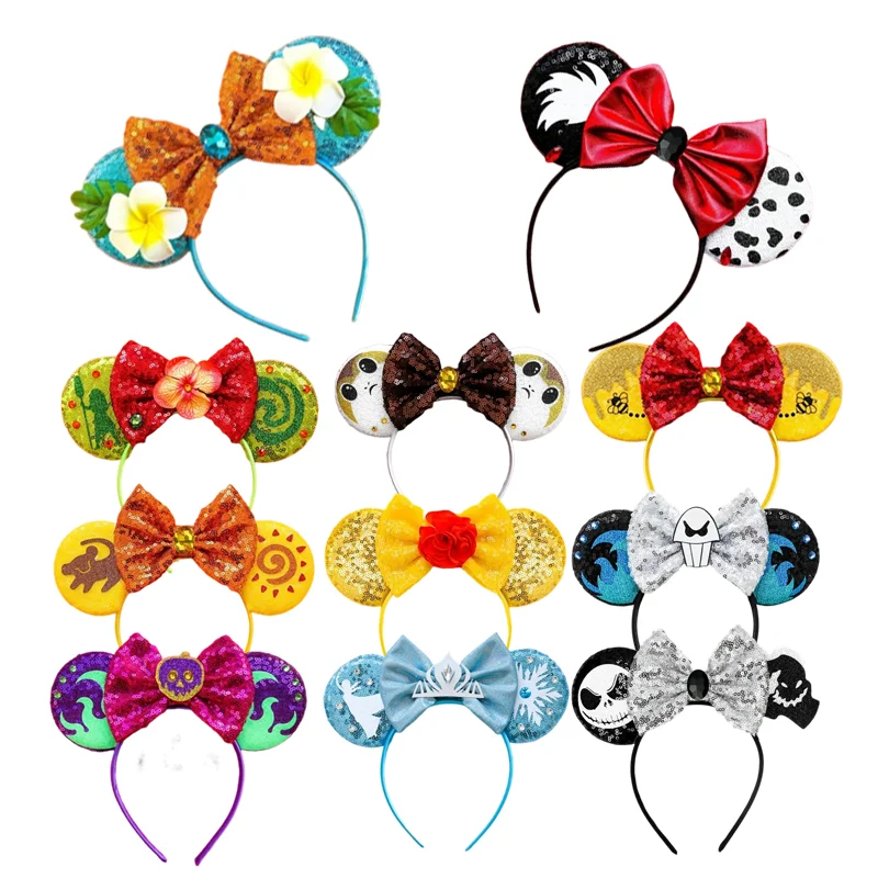 2023 Disney Castle Fireworks Mickey Ear Headband Sequins Bow Girl Cosplay Hairband Adult/Kid Party Gift Children Hair Accessorie