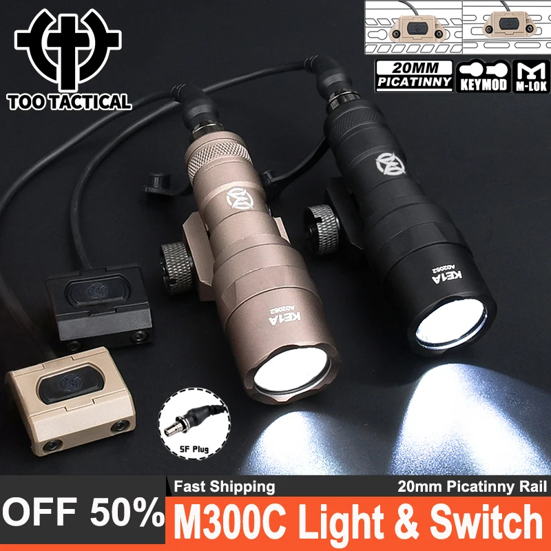 

Tactical Wadsn M300C Flashlight Set Mlok Keymod Pressure Switch M300c 510Lumens White LED Hunting Weapon Scout Light 20MM Rail