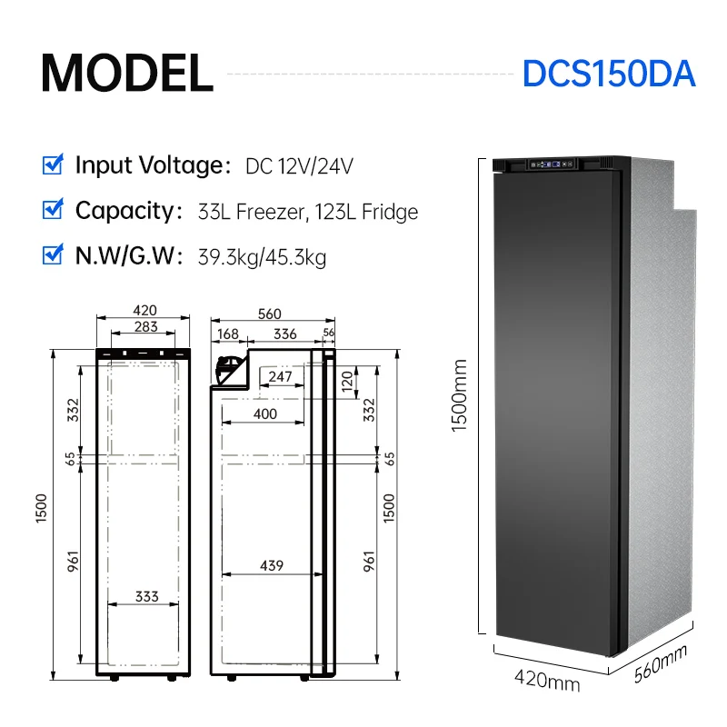 Rapid Cooling 156L Dual Zone Fridge 12V 24V Aluminum Car Freezer Truck Mobile Camping Compressor Rv Refrigerator