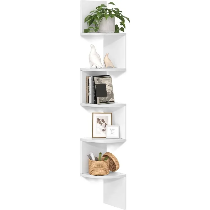 Corner Shelf Wall Mount, 5-Tier Floating Corner Bookshelf, Plant Shelf for Bedroom, Living Room, Bathroom, Home Office, Cloud