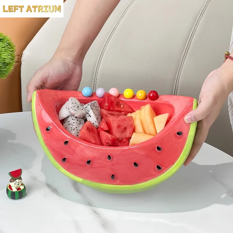 Watermelon Fruit Plate Fruit Fork Set Ceramic Fruit Bowl Snack Bowl Candy Plate Dessert Plates Dim Sum Dish Pastry Plates Tray