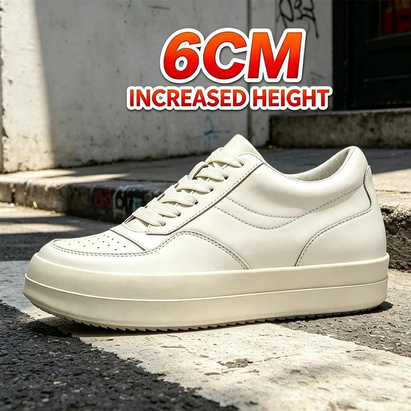 6CM Height Increase Men Casual Sneakers Hidden Insole Elevator Board Shoes Leather Lace Up Comfort Non Slip Sports For Male