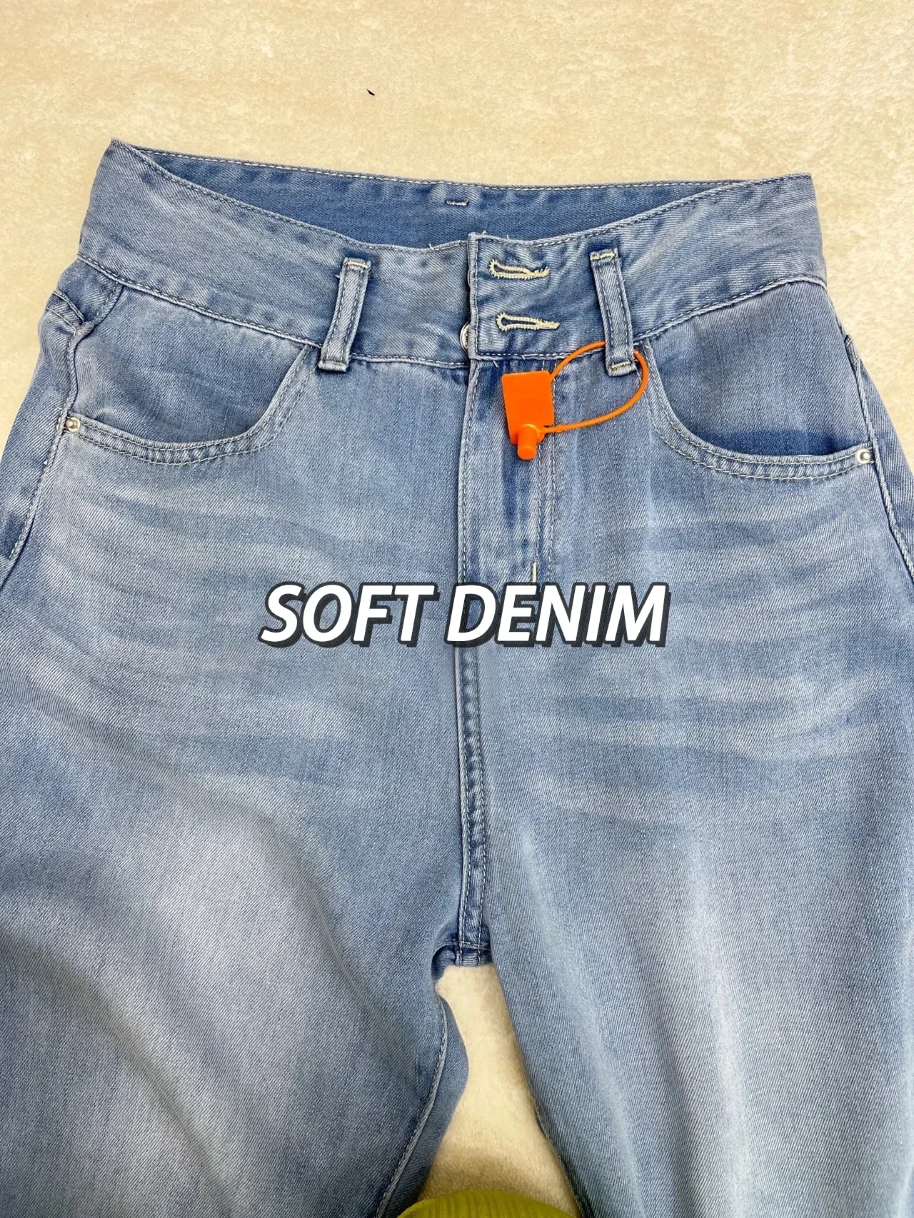 S-3XL Women Soft Denim Pants Washed Blue High Waist Double Buttons Loose Straight Jeans Spring Summer Wide Leg Wide Leg Trousers