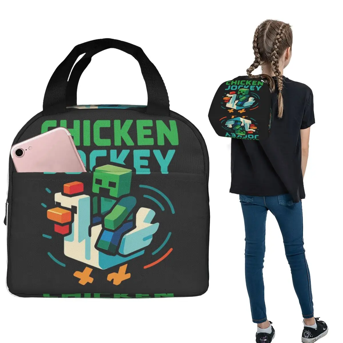

Изолированная сумка для обеда с курицей, Жокей, зомби, игры для женщин и детей, портативные коробки для еды, термосумка для обеда