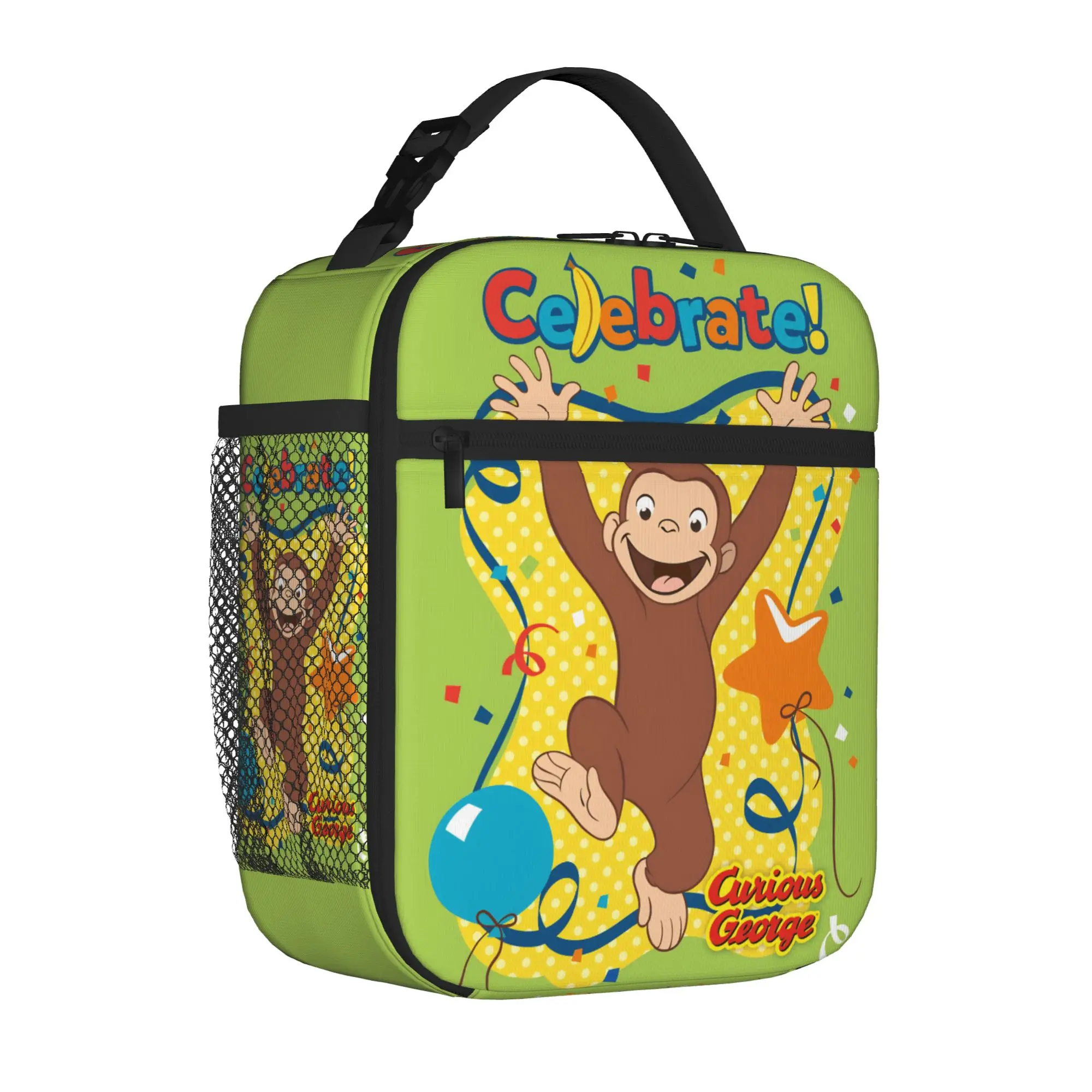 

Curious George Monkey Cartoon Tote Insulated Lunch Bag Celebrate Portable Food Bags Reusable Cooler Thermal Large Size Bento Box