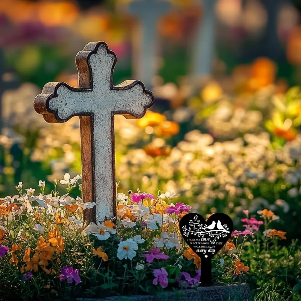 Estaca de jardim em formato de coração, ramo de pássaro, placa memorial de lembrança para cemitério, acrílico, à prova d'água, simpatia, estacas de jardim