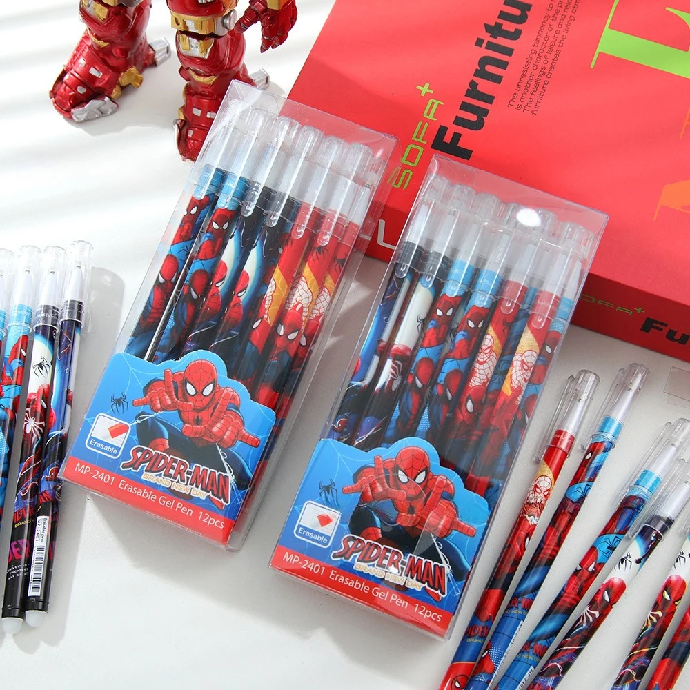Spider-Man Erasable Blue Gel Pen, 0.5mm Tip, Cap-off Straight Bar Crystal Blue Ink Pen, Student Stationery