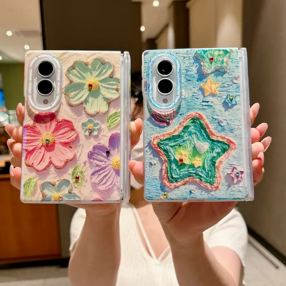 For Samsung Galaxy Z Fold 8 Wide Z Fold 8 Ultra Blu-ray Jewelled Flower Star Phone Case Hinge Protective Shell Back Cover