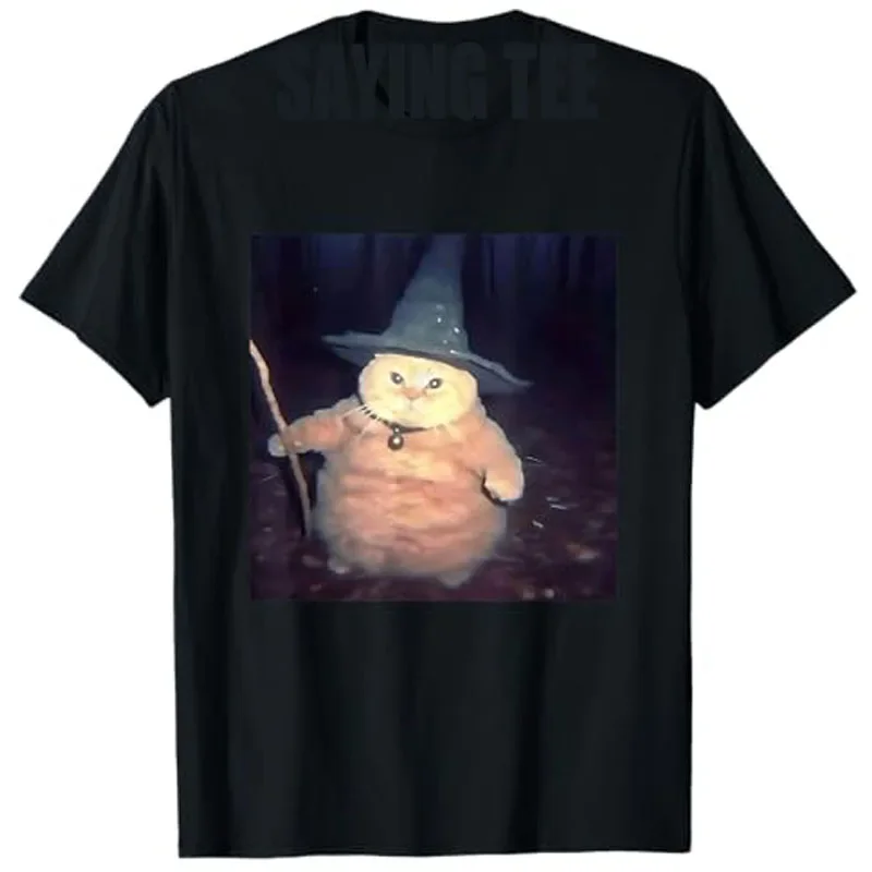 Mago gato extraño divertido gato de Halloween mujer camiseta Humor moda lindo gatito estampado con dibujo blusas de manga