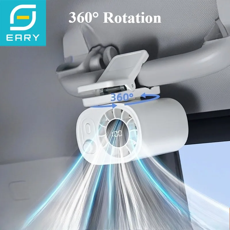 

Eary Portable Car Clip On Fan With 1800mAh 360 Rotate 100 Speeds Wind Adjustable USB Rechargeable Summer Cooler Fan Car Electric