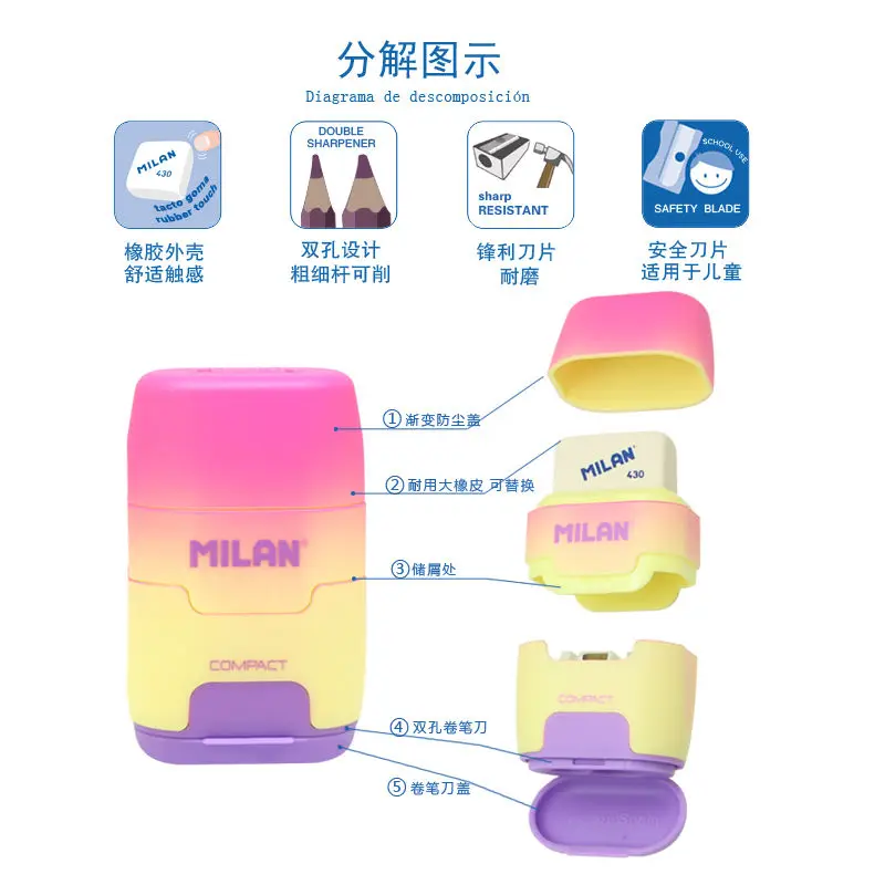 Milan Compact Sunset Plastic 2 Uses with Rubber Clear Assorted Colors